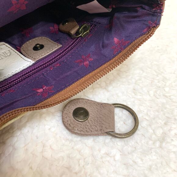 ANUSCHKA Colorful Small Hand Painted Leather "FEATHERS" Zip Top Organizer XBody - Picture 12 of 16